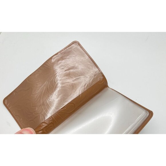 Vintage Embossed Vinyl Business and Credit Card Holder Floral Pattern Brown - Picture 3 of 7